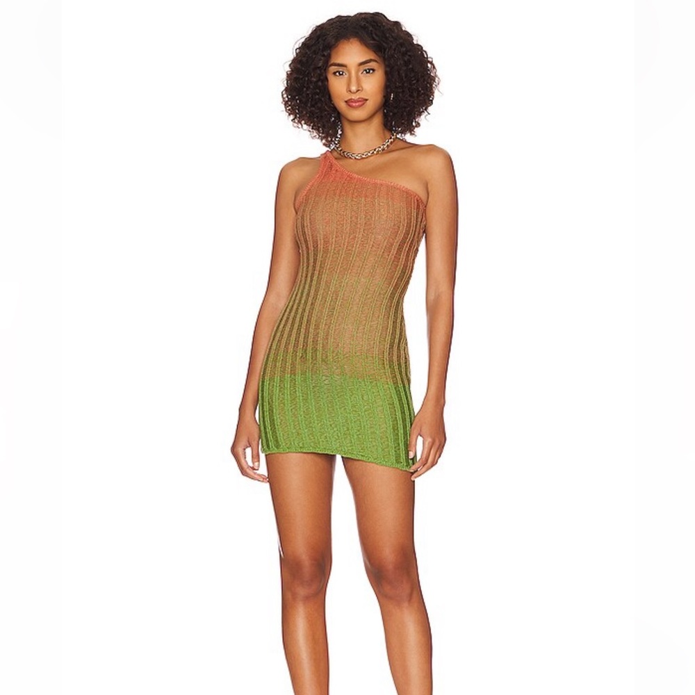 H:ours Playa One Shoulder Asymmetrical Mini Dress in Pink & Green Ombre
